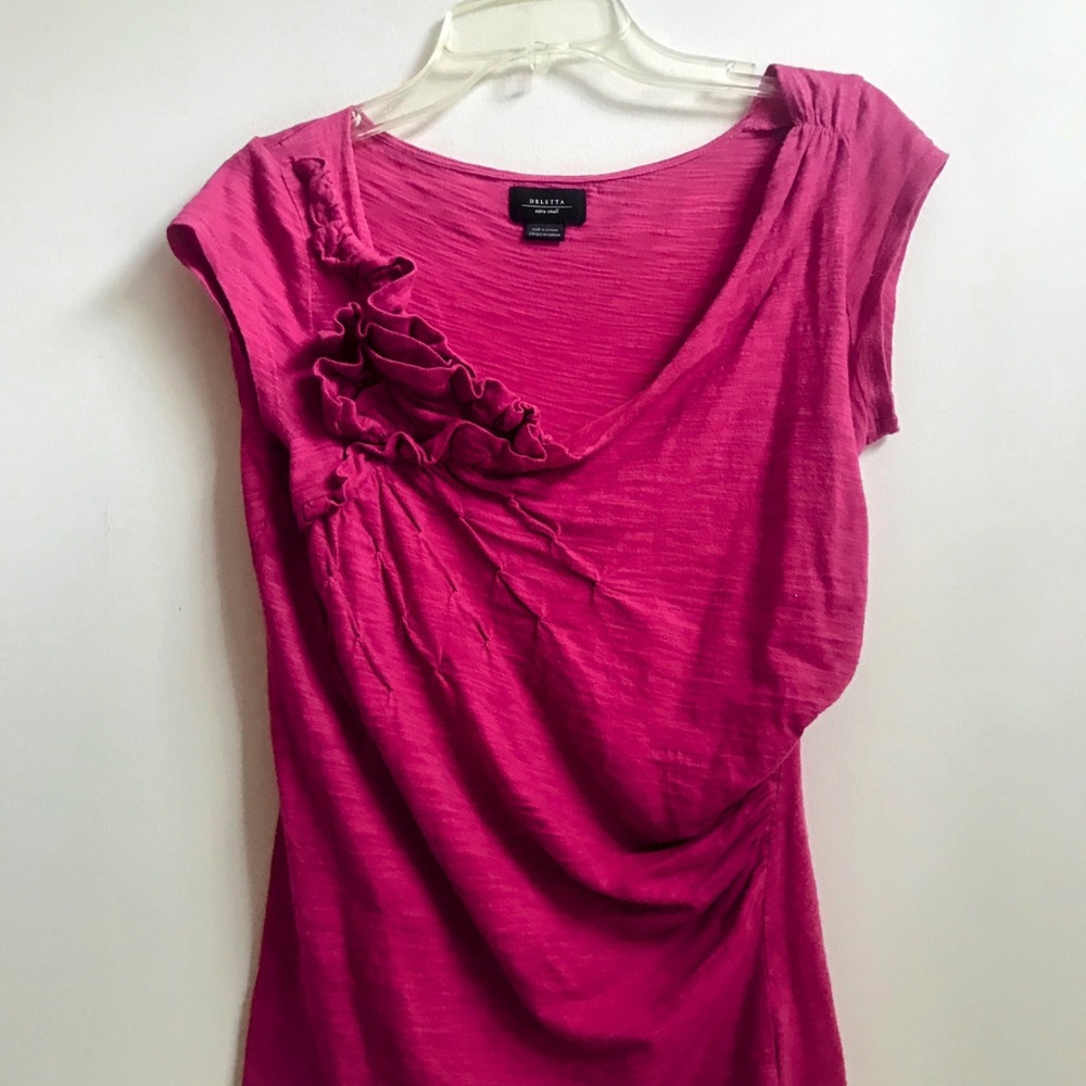 Anthropologie magenta cotton tank with ruching.
